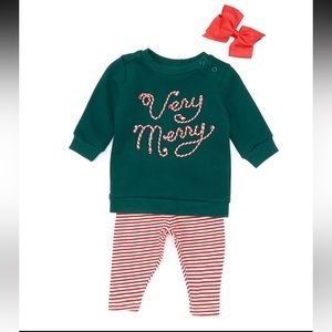 New! Very Merry long sleeve top & stripe legging set with bow